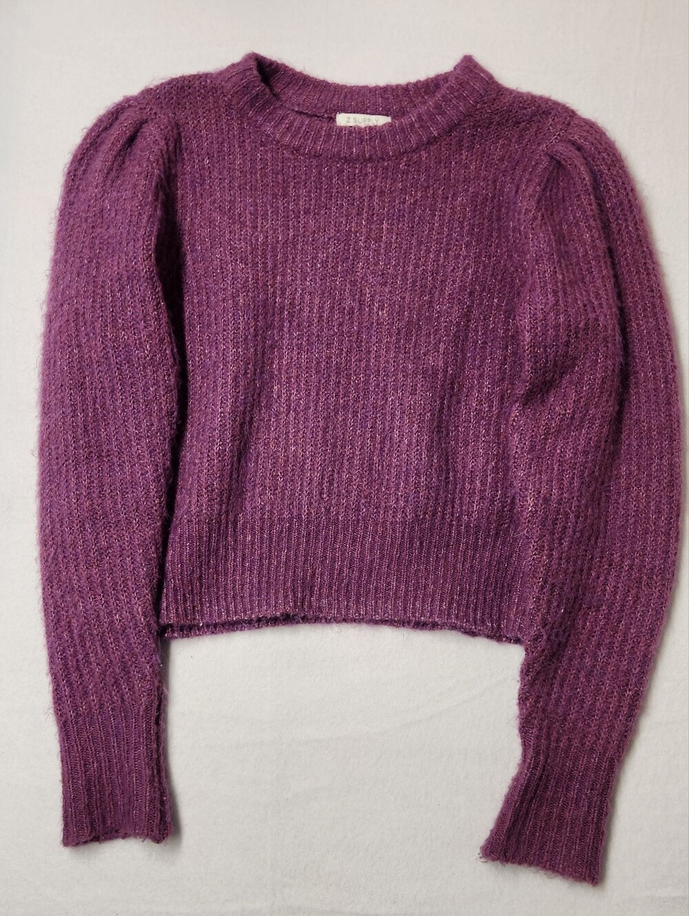 Z Supply Vesta Sweater Magenta Puff Sleeve Crewneck XS Romantic Boho Pullover - Picture 2 of 8